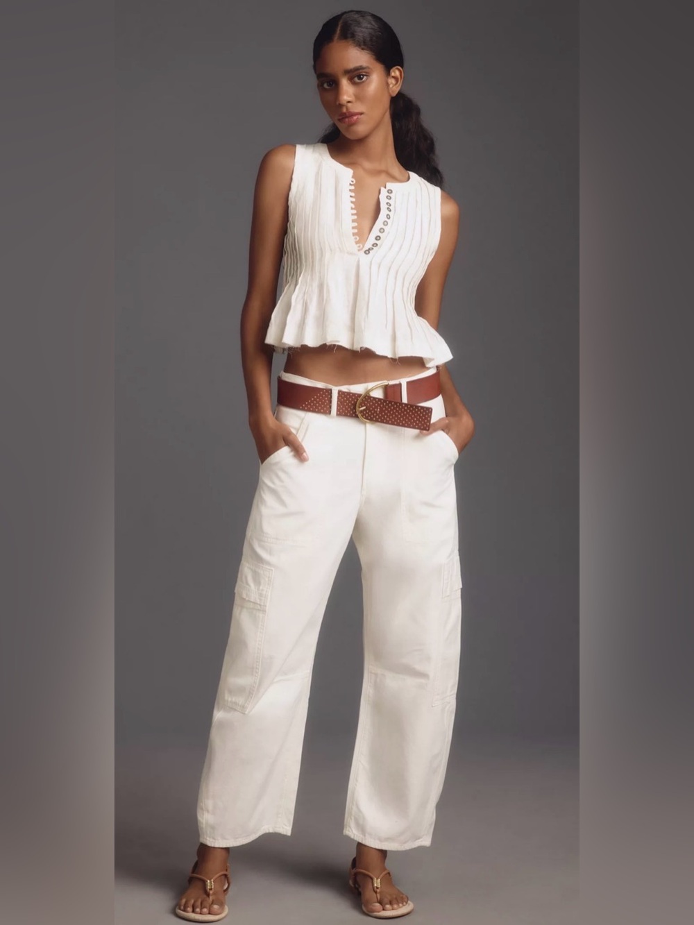 NWT Citizens Of Humanity Marcelle Cream Wide-Leg Cargo Pants Size 25